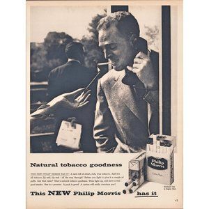 1956 Philip Morris Cigarettes Vintage Print Ad Phone Booth Business Suit Art 50s